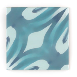 Aqua blue green large pattern tiles, watercolour tiles, decorative tiles pale blue, splashback tiles, bathroom back splash, fireplace tiles