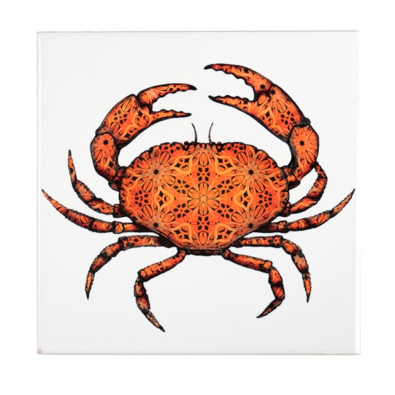Tuile de conception de crabe rouge orange Décor de crabe Ocean House Tuile  de maison de plage Cadeau de chef Cadeau pour Cancer Tuile en céramique  imprimée à la main 