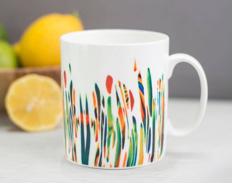 Large Bone China Mug, Gardener Mug, Modern Art Cup, Porcelain Coffee mug, Botanical mug, Meadow Mug, Designer Coffee Cup image 5