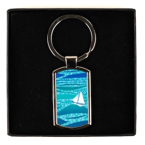 Caribbean Sailing Keyring - Cute Key Chain for Yachtsman - Ocean Lover Key Fob - Blue Sea Key Chain - Small Cute Keepsake - Easy Gift Keyfob