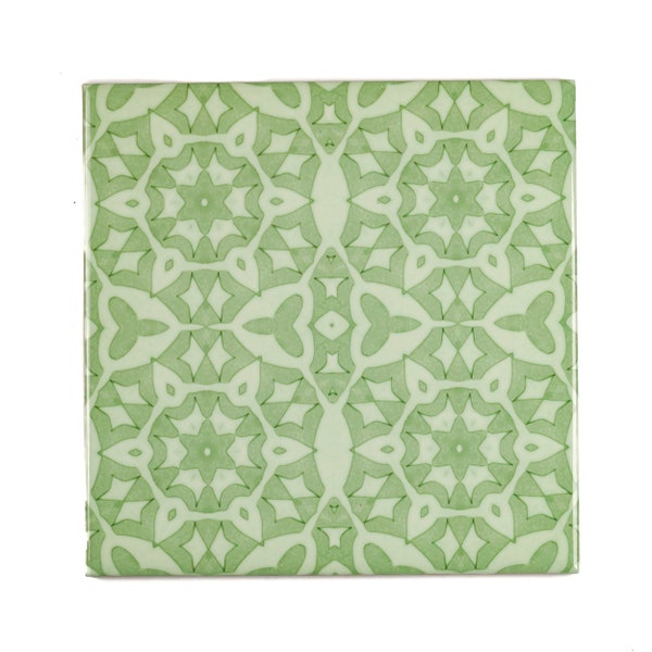 Soft Green 'Carved Stonework' Tiles,  Green kitchen decor, Craftsman Tile, Fresh Moss Green, geometric pattern tile, Sage Green Vintage Tile