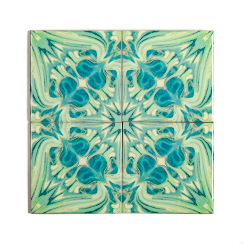 William Morris Vintage tiles, original design blue green tiles, tiles for Aga splashback, Arts and Crafts Decor, 6 inch botanical design image 7