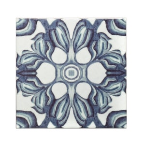Blue white vintage tile, 6 inch feature wall tile, William Morris tile, industrial kitchen splashback, cloakroom tile, fireplace tiles