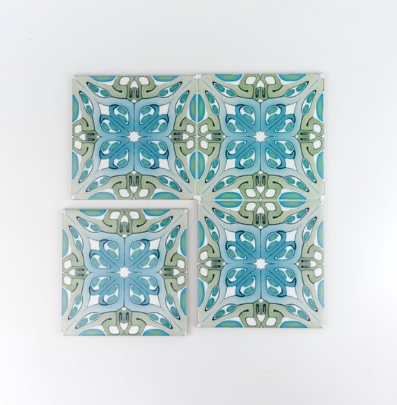Art Deco Bathroom Tiles 10cm Handmade Grey Kitchen Splashback Green And Blue Small Square Millefiori Pattern Decorative Tile