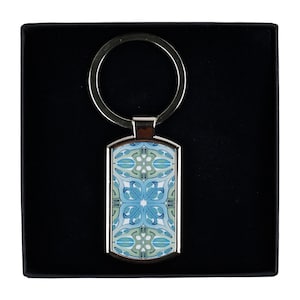 Suzanne Blue Design Hand-Printed Key chain,  Car Key Fob for Mum, Bright Colourful Key Chain, Small Keepsake Gift - Stylish Keyring