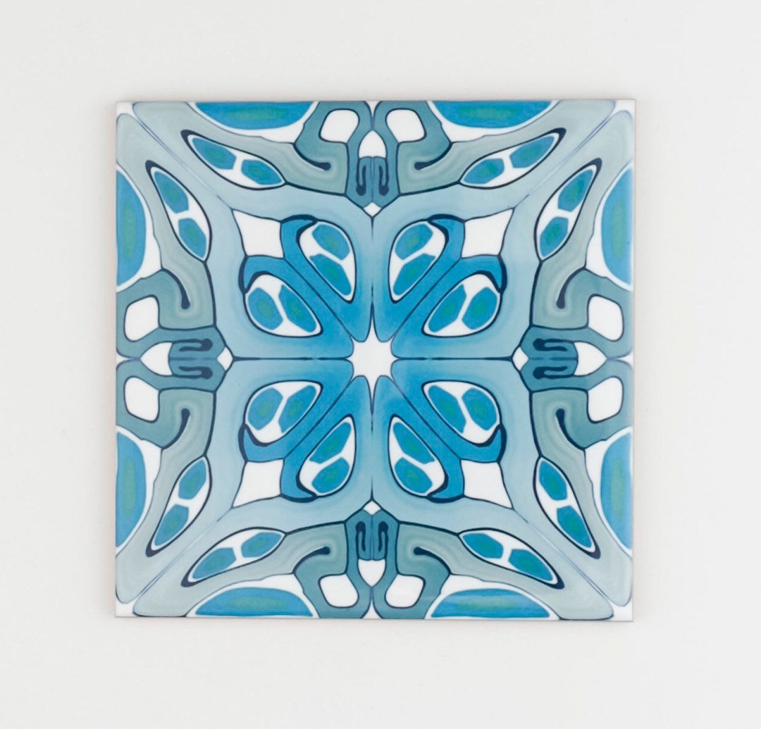 Blue Kitchen Tiles, Feature Wall, Art Deco Handmade Tile, Turquoise