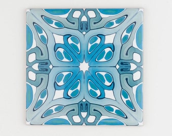 Blue kitchen tiles, feature wall, Art Deco handmade tile, turquoise ceramic tiles, splashback tile panel, Portuguese decorative tile