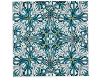 William Morris tiles, arts and crafts tiles, colourful handmade tiles, feature wall tiles, 6 inch green tile, vintage tile, antique tiles,