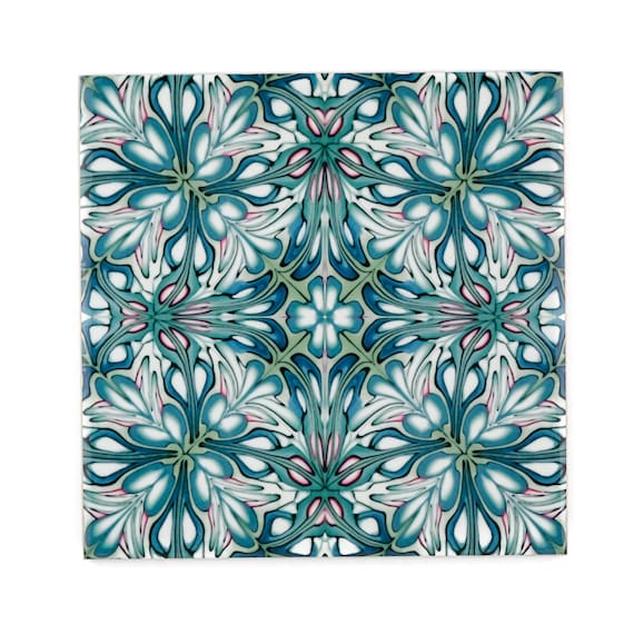 William Morris Tiles, Arts and Crafts Tiles, Colourful Handmade Tiles,  Feature Wall Tiles, 6 Inch Green Tile, Vintage Tile, Antique Tiles, 