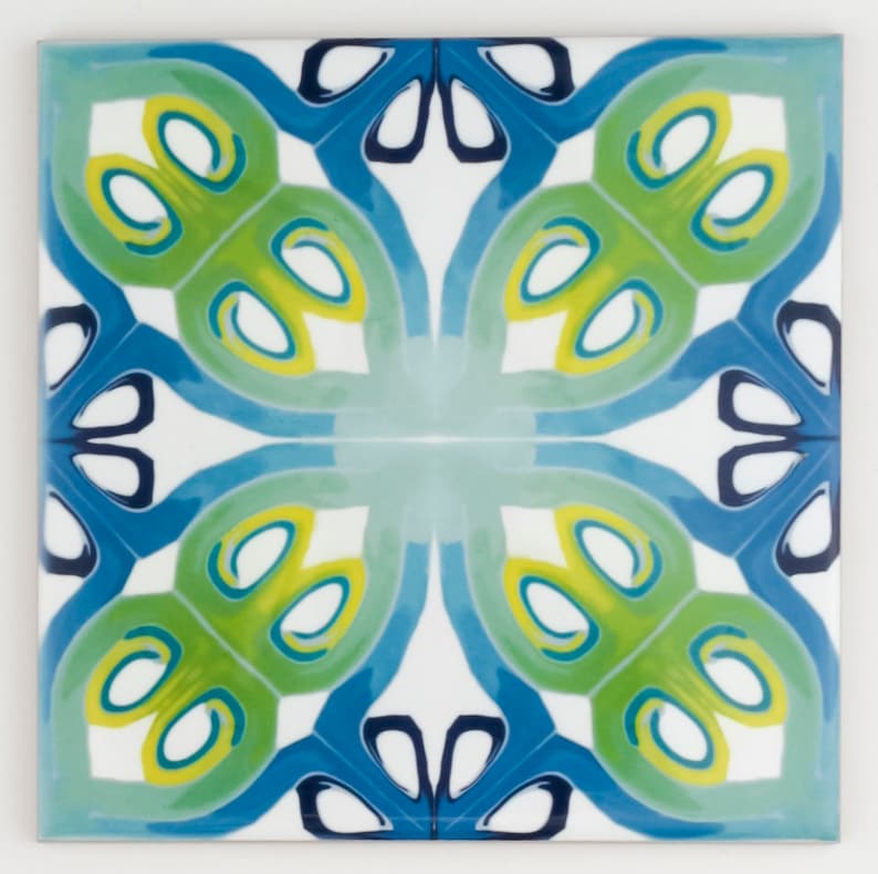 Image showcasing Artmore Tile Elizabeth Sutton Art Terra Deco Gray 8-in x 8-in Matte ...