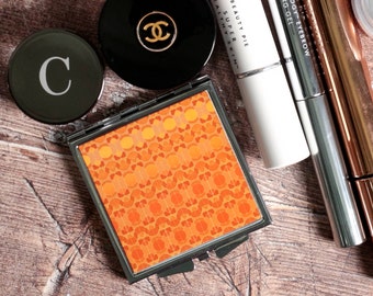 Red Orange 'Stained Glass' Pattern Compact Mirror - Handbag Mirror - Small Makeup Mirror -  Portable Vanity Mirror - Folding Hand Mirror