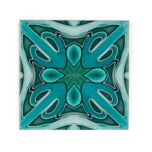 Green blue kitchen tiles, rich deep decor, ceramic decorative tile, millefiori design tiles, handmade splashback tiles