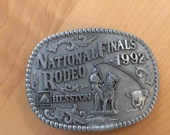 Vintage 1992 Hesston National Finals Rodeo Youth Size Belt Buckle FREE SHIPPING! 
