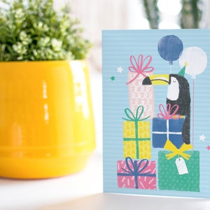 Cartão ilustrado pássaro do aniversário A6 de Toucan com | Para ele | Cartão para crianças | Cartão em branco | pássaro ilustrado cartão comemorativo | Cartão fofo