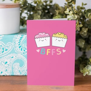 Bolo bonito de BFFs A6 de <br> Entrega Rápida? melhor amigo cartão comemorativo | Cartão Kawaii | cartão de cozimento | Fantasias Francesas | bolo cor-de-rosa cartão comemorativo | Cartão para ela | Melhor amiga