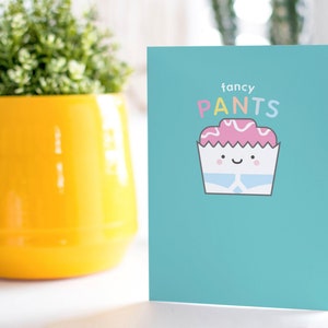 Ausgefallene Hose A6 süße Kuchen Grußkarte | Karte für sie | Graduierung Karte | Prüfungskarte | Süße Karte | Kawaii Karte