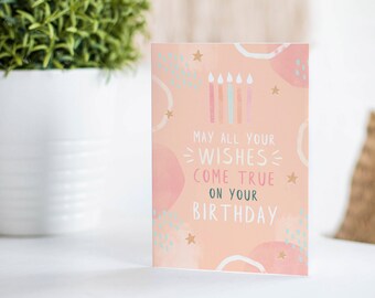 May All Your Wishes Come True On Your Birthday | Card For Her | Sister Birthday Card | Friend Birthday Card | BFF Birthday Card