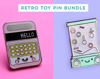 Juguete retro lindo Kawaii esmalte Pin insignia paquete - hablar y hechizo - rompecabezas de agua - estilo - broche - juguete de los años 80 - juguete de los 90s - juguete retro de 1990