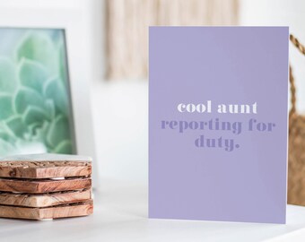 Cool Aunt Reporting for Duty A6 Tarjeta divertida de bebé nuevo para ella / Amigo Tarjeta de bebé nuevo / Hermana Tarjeta de bebé nuevo / Tarjeta de padre nuevo