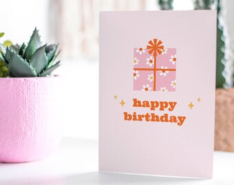 Happy Birthday Pink Flowers Gift A6 Retro Card For Her | Sister Birthday Card | Friend Birthday Card | BFF Birthday Card | 70s Style