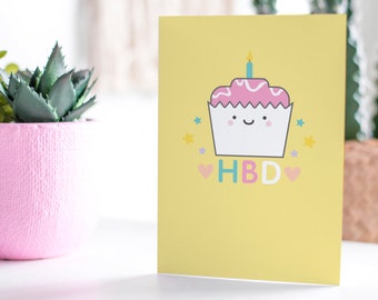 Happy Birthday HBD A6 Cute Cake Greeting Card | Birthday Card For Her | Cake Birthday Card | Friend Birthday Card | Kawaii Birthday Card