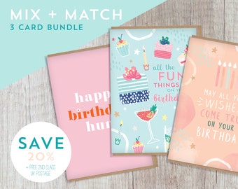 3 Card Bundle | Mix + Match Cards | Choose 3 different studiosundae Greeting Cards | Birthday Card Pack | Free UK postage | Cards for Her