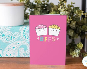 BFFs A6 Cute Cake Greeting Card | Best Friend Card | Kawaii Card | Baking Card | French Fancies | Pink Cake Card | Card for Her | BFF