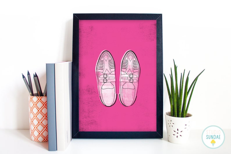 Pretty in Pink Duckie's Creepers Illustrated 1980s Movie Art Print Sizes A4/A5/5 x 7 image 1