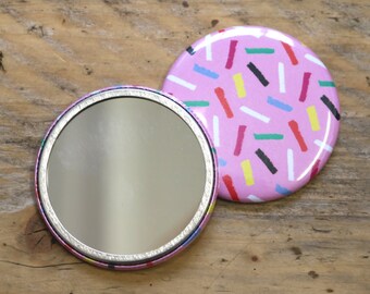 Pink Confetti Pattern Pocket Mirror | Gift For Her | Patterned Pocket Mirror | Fashion Mirror | Cute Mirror | Pink Pocket Mirror