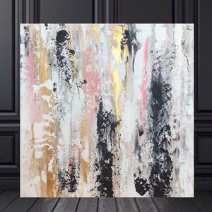 FREE SHIPPING - Large black and gold artwork pink and black art pink and gold art modern artwork original artwork gold wall art pink gold