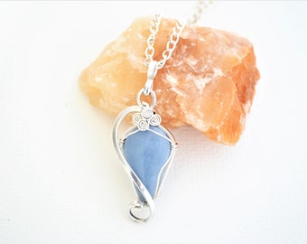 pendentif célestine, Collier célestine, celestite, célestine, pendentif celestite,argent,argent925,collier en argent,celestine et argent