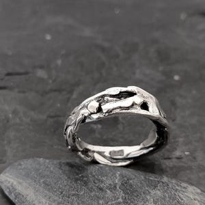 organic silver ring, handmade textured band, Rustic minimalist jewelry, unic unisex gift, For Men