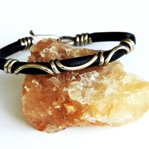 gold bracelet, leather bracelet, German silver bracelet, silver bracelet, brown leather image 3