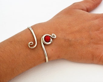 bracelet red coral, boho red coral, red coral, coral bracelet, bracelet red, wire wrap bracelet red coral, red coral bracelet