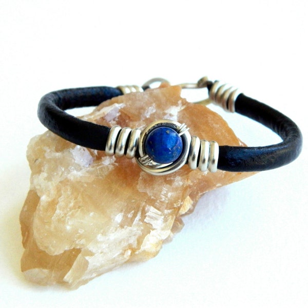 bracelet lapislazuli, bracelet en cuir lapislazuli. lapis-lazuli,choisissez votre pierre