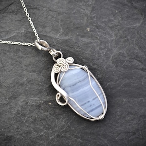 blue agate, blue chalcedony pendant, chalcedony necklace, blue chalcedony, blue agate necklace, chalcedony and sterling silver pendant