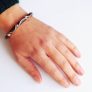 gold bracelet, leather bracelet, German silver bracelet, silver bracelet, brown leather image 4