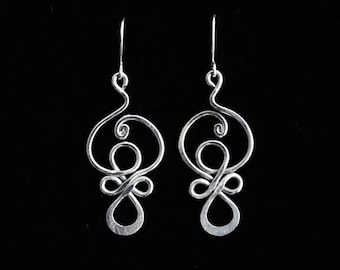 long sterling silver earrings, large earrings sterling silver, rustic silver earrings, delicate earrings, silver wire earrings, 925 silver