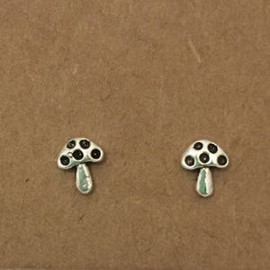 Sterling Silver Mushroom Stud Earrings | Tiny Earrings, Fairy Kids Earrings Silver Earrings, Silver Stud Earrings Mushroom Earrings