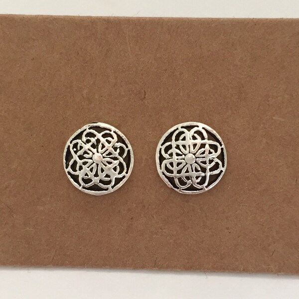 Flower of Life Sterling Silver Stud Earrings Minimalist Boho Round Silver Earrings Studs Beach Festival Earrings Circle Free Shipping