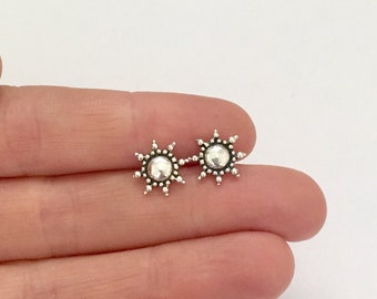 Sterling Silver Sun Stud Earrings, 10 mm Sun Silver Earrings Stud Sterling Silver Stud Earrings Sun Earrings Stud Gift for Her Moon Earrings