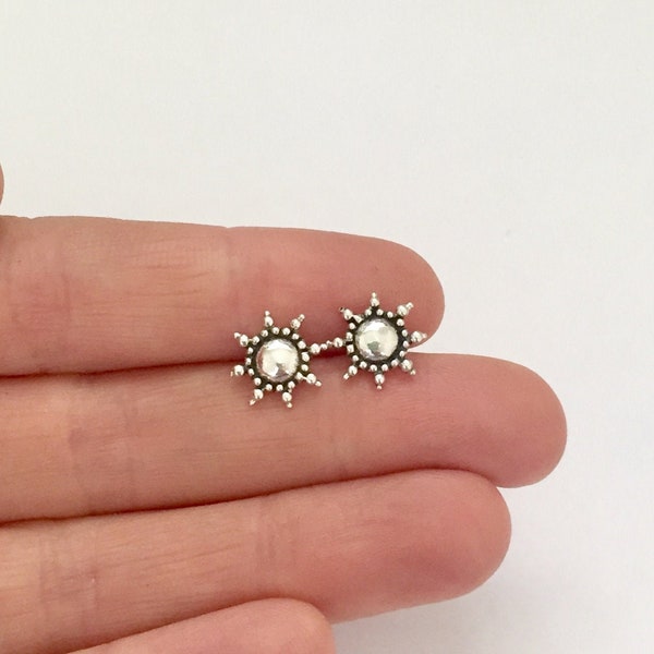 Sterling Silver Sun Stud Earrings, 10 mm Sun Silver Earrings Stud Sterling Silver Stud Earrings Sun Earrings Stud Gift for Her Moon Earrings