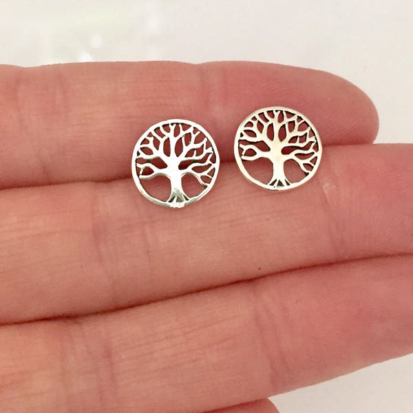 925 Sterling Silver Tree of Life Stud Earrings, Round Australia Tree Silver Earrings, Boho Minimalist Silver Jewelry, Leaf Stud