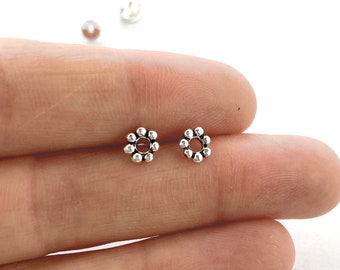 Small Circle Sterling Silver Stud Earrings Minimalist 4 mm Flower Studs Silver Earrings Stud Kids Silver Earrings Geometric Round Studs