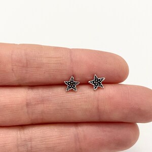 6mm Sterling Silver Star and Moon Stud Earrings, Celestial Silver Jewelry, Cute Star Earrings, Gifts for Her & Kids, Black Star Earrings