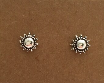 925 Sterling Silver Sun Stud Earrings, Minimalist, Boho, Sterling Silver, Sun Stud, Round , Sun Earrings, Silver Earrings, Stud, Silver, Sun