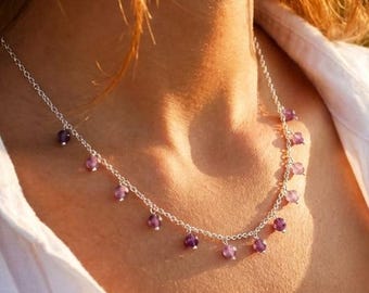 Amethyst Necklace Sterling Silver | February Birthstone Necklace | Dainty Gemstone Station Chain