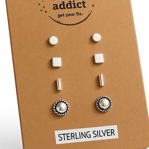 Sterling Silver Earrings Stud Set Small Silver Circle Square Bar Dome Dainty Bundle Ear Stack Piercing Jewelry Gift Minimalist Set