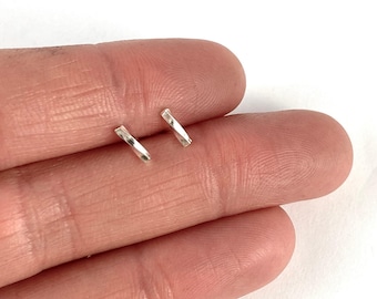 Twisted Sterling Silver Bar Stud Earrings, Minimalist Geometric 6mm Design