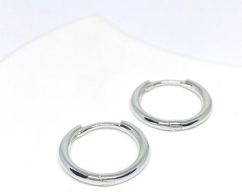 17 mm Sterling Silver Huggie Earrings - 17mm Hoop Hug Earrings, everyday silver earrings, Minimalist earrings